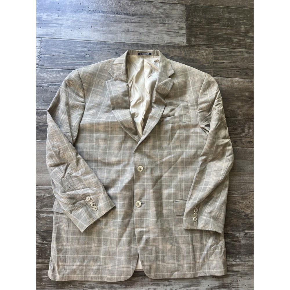Hart Schaffner‎ Marx Wool Sport Coat Mens 46R Check Plaid Blazer Suit Jacket